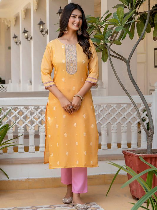 Dhiyona VV Women's Embroidered Silk Blend Straight Kurta