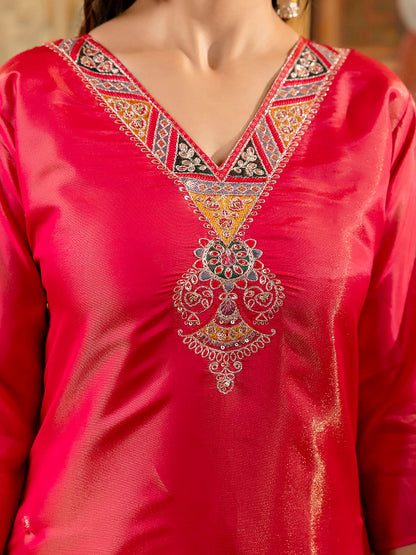Dhiyona VV Women's Embroidered shimmer Silk Blend Straight Kurta