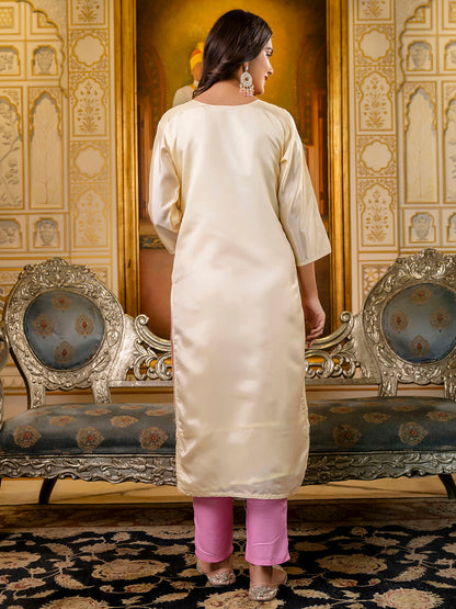 Dhiyona VV Women's Embroidered shimmer Silk Blend Straight Kurta