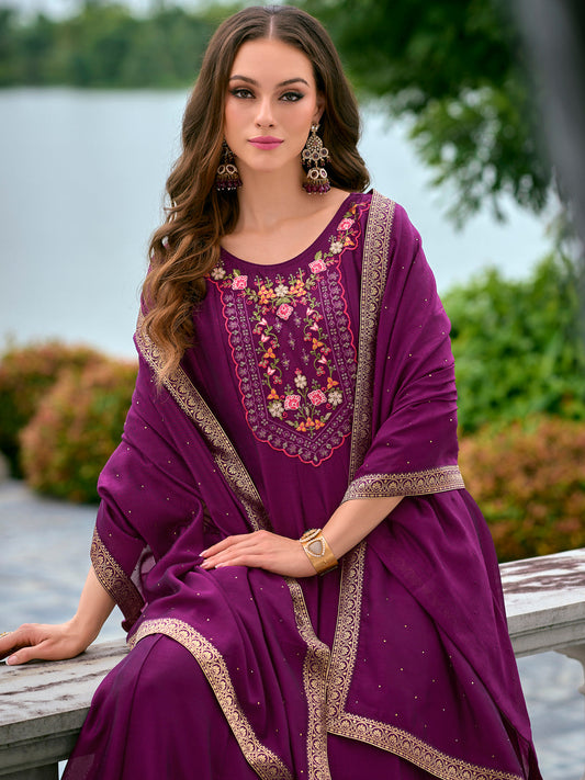 Dhiyona VV Women's Silk Blend Kurta Pant Dupatta Set