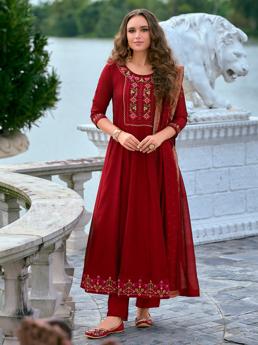 Dhiyona VV Women's Silk Blend Kurta Pant Dupatta Set