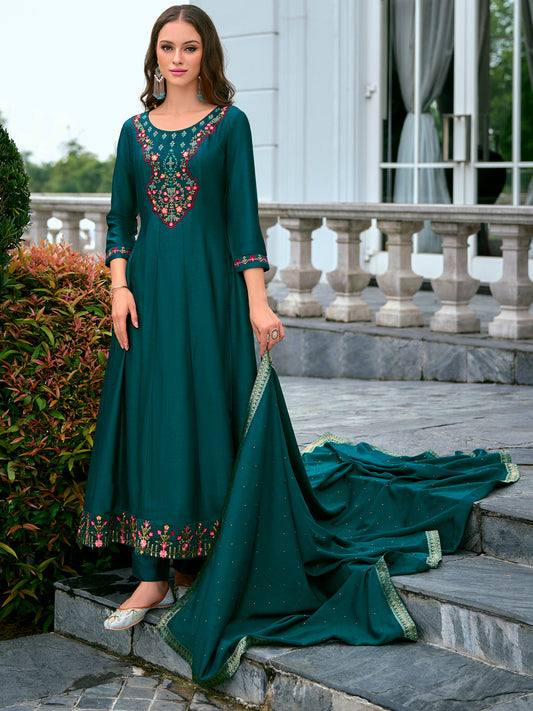 Dhiyona VV Women's Silk Blend Kurta Pant Dupatta Set