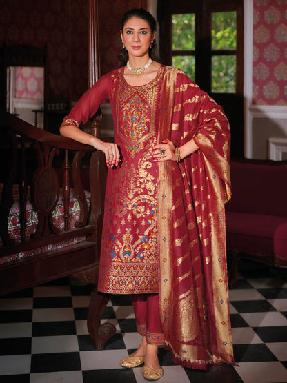 Dhiyona VV Women's Silk Blend Kurta Pant Dupatta Set