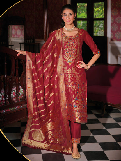 Dhiyona VV Women's Silk Blend Kurta Pant Dupatta Set