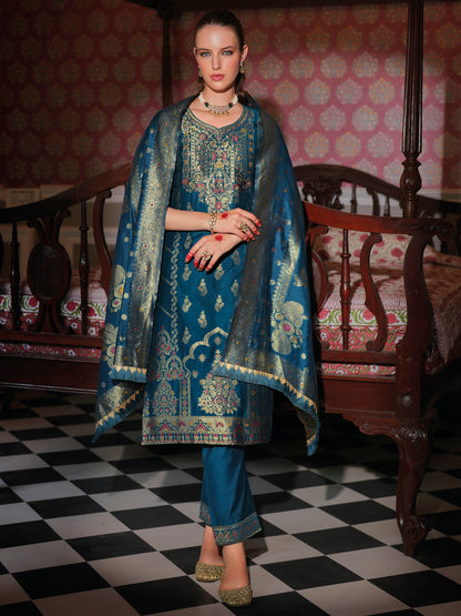 Dhiyona VV Women's Silk Blend Kurta Pant Dupatta Set