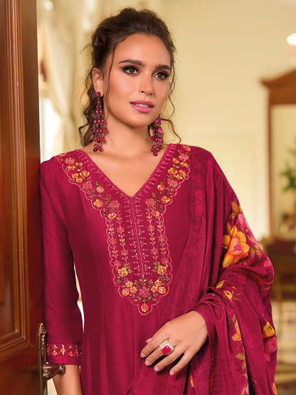 Dhiyona VV Women's Silk Blend Kurta Pant Dupatta Set