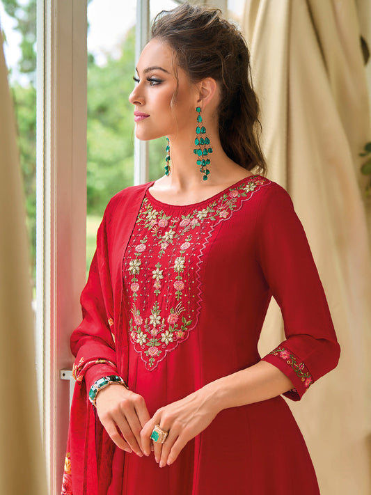 Dhiyona VV Women's Silk Blend Kurta Pant Dupatta Set