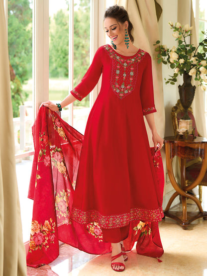 Dhiyona VV Women's Silk Blend Kurta Pant Dupatta Set