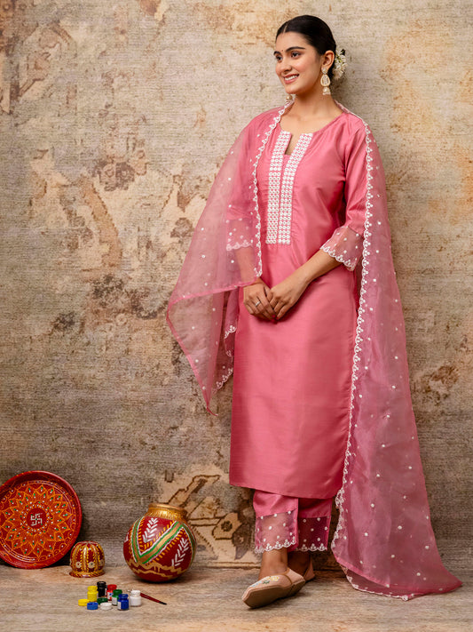 Dhiyona VV Women's Kurta and Pant Sets Silk Blend  Fabric