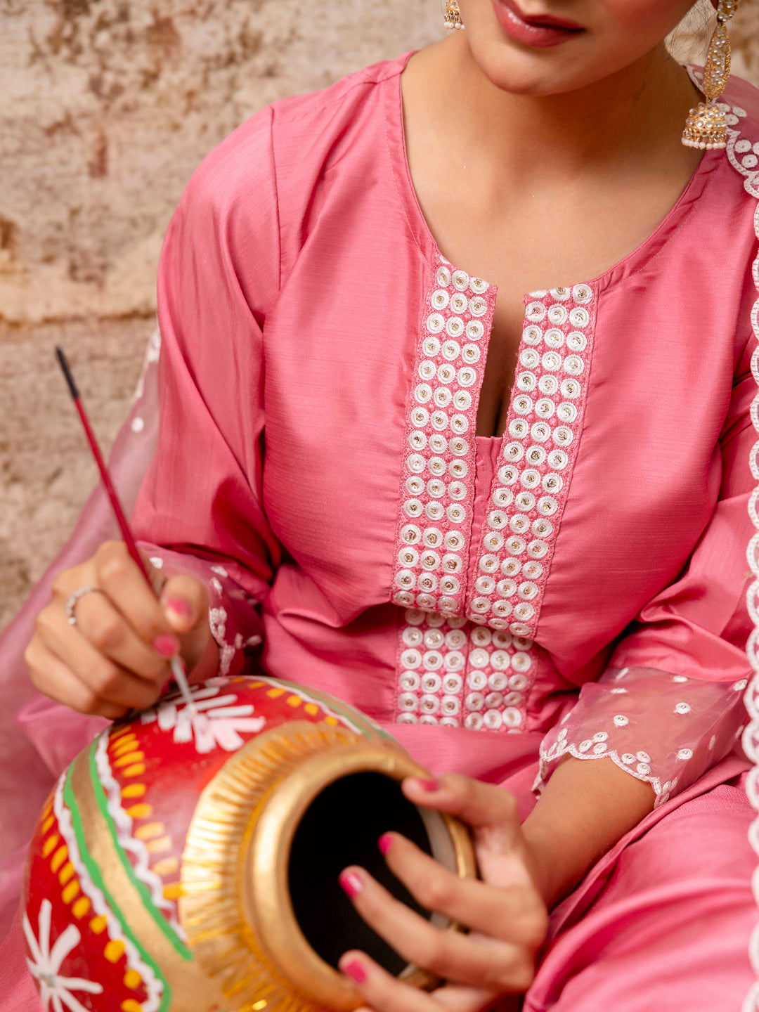 Dhiyona VV Women's Kurta and Pant Sets Silk Blend  Fabric