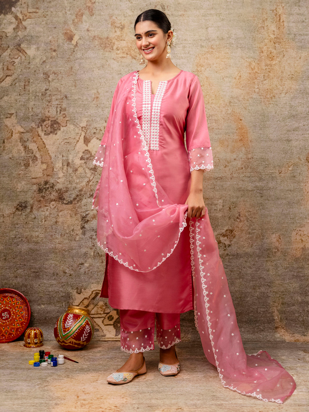 Dhiyona VV Women's Kurta and Pant Sets Silk Blend  Fabric
