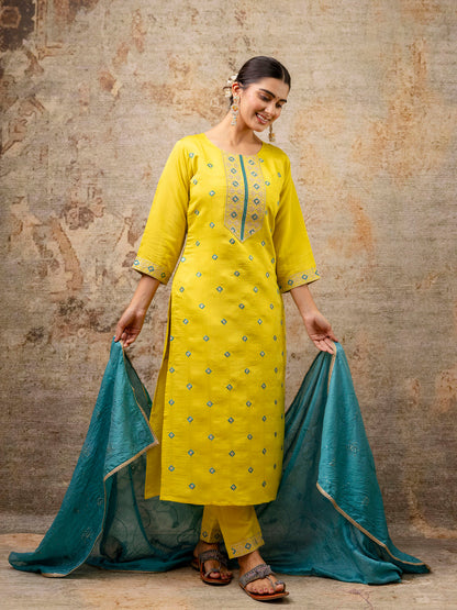 Dhiyona VV Women's Kurta and Pant Sets Silk Blend Fabric