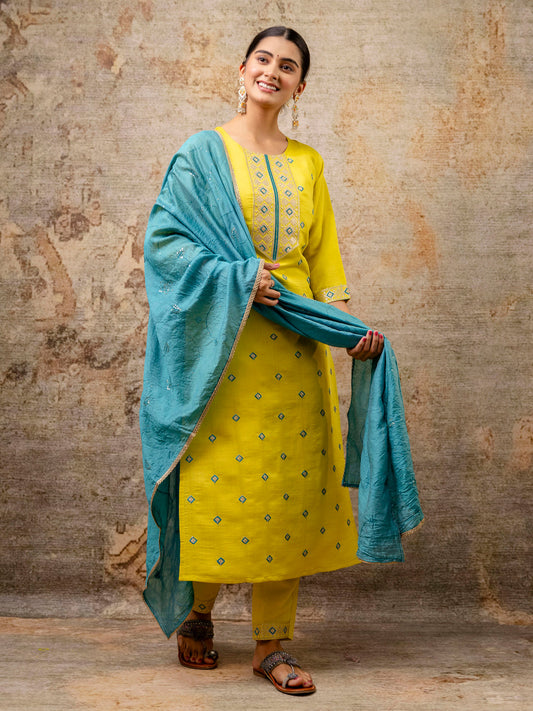 Dhiyona VV Women's Kurta and Pant Sets Silk Blend Fabric