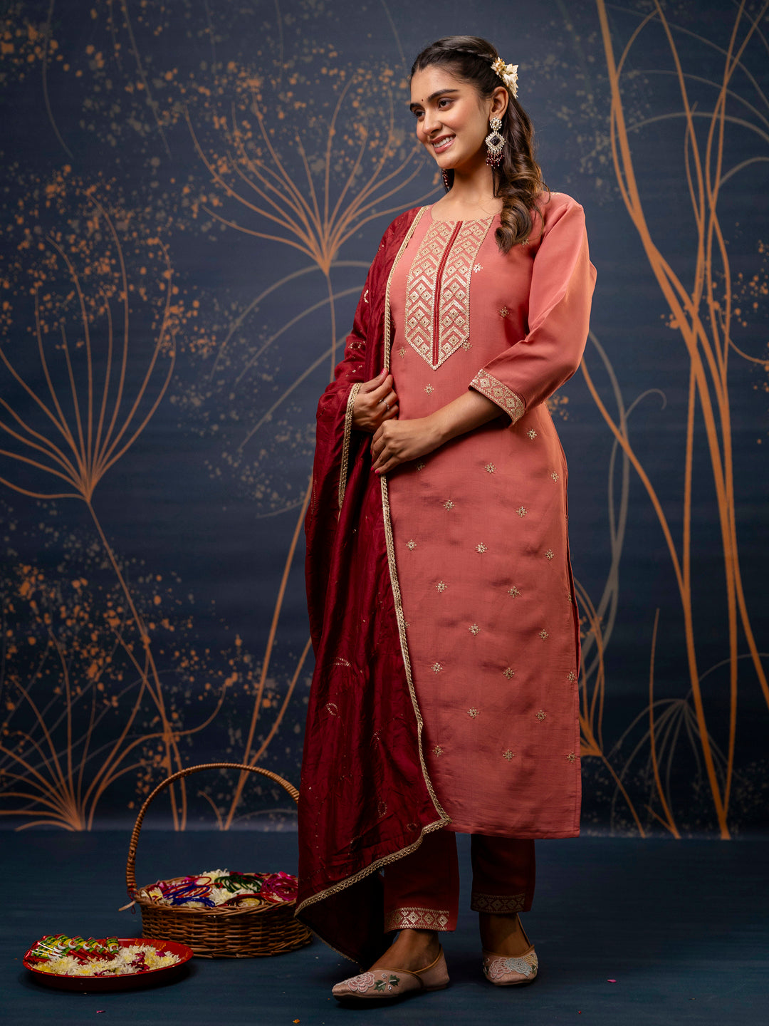 Dhiyona VV Women's Kurta and Pant Sets Silk Blend Fabric