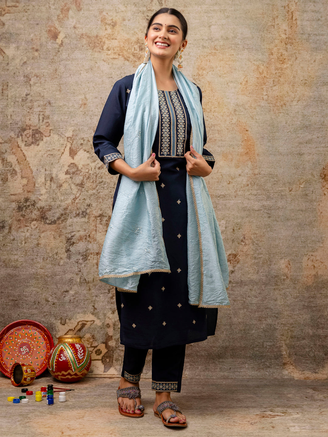 Dhiyona VV Women's Kurta and Pant Sets Silk Blend Fabric