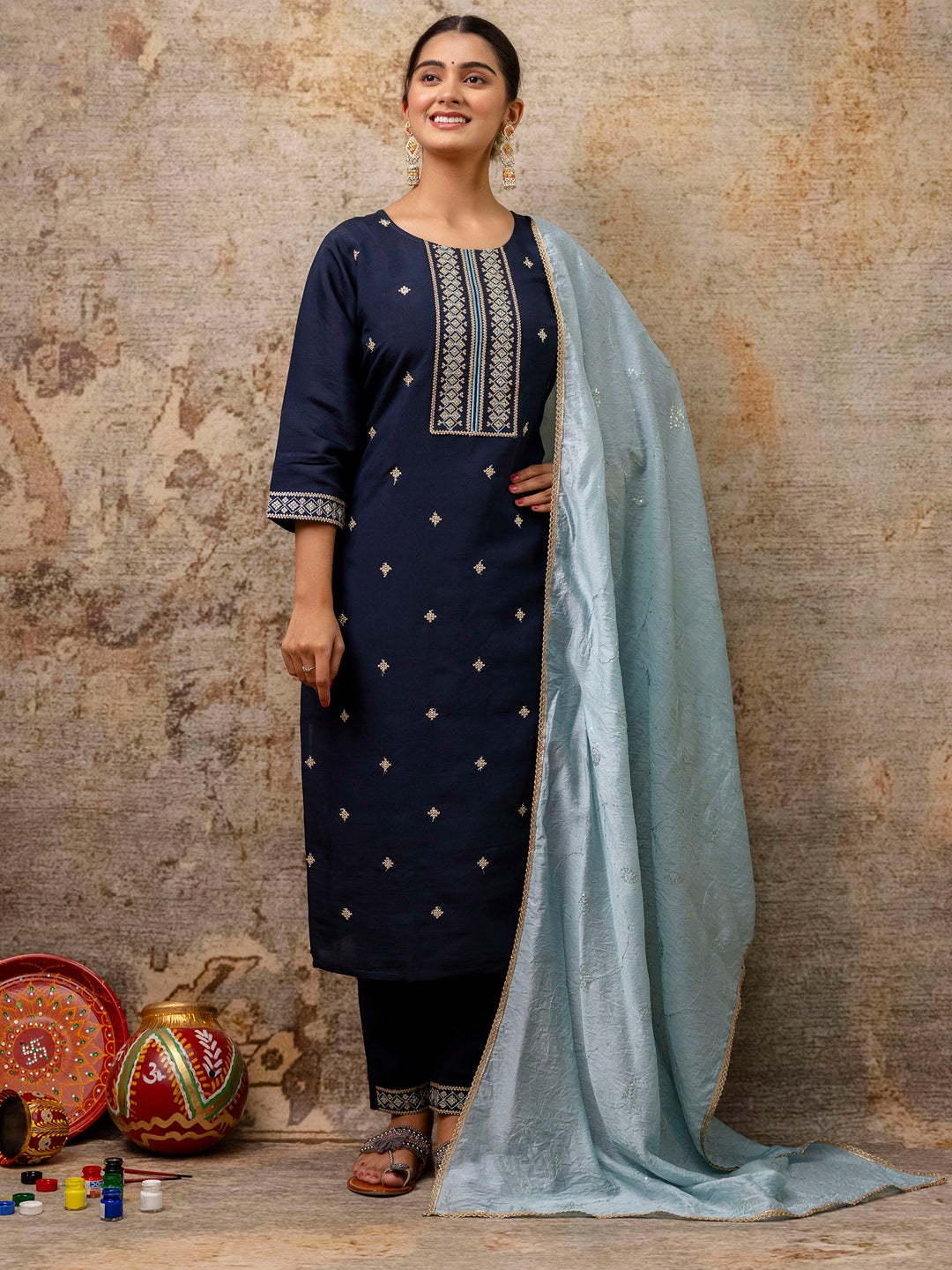Dhiyona VV Women's Kurta and Pant Sets Silk Blend Fabric
