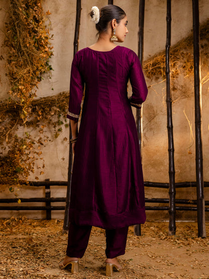 Dhiyona VV Women's Embroidered Silk Blend Anarkali Kurta Pant With Dupatta Set