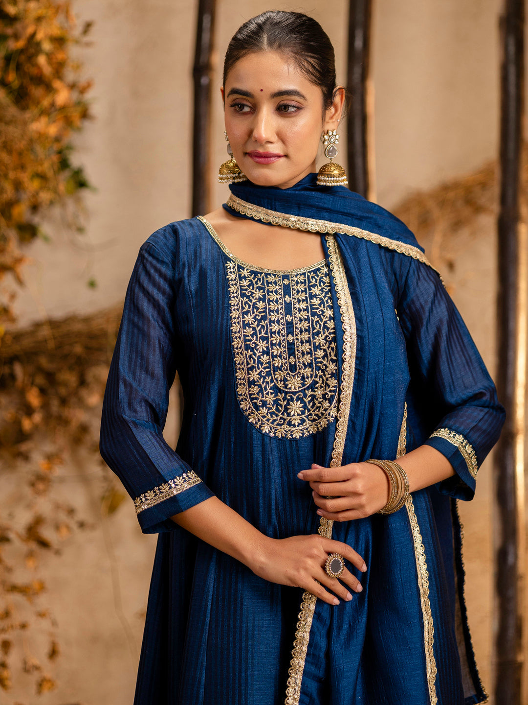 Dhiyona VV Women's Embroidered Silk Blend Anarkali Kurta Pant With Dupatta Set
