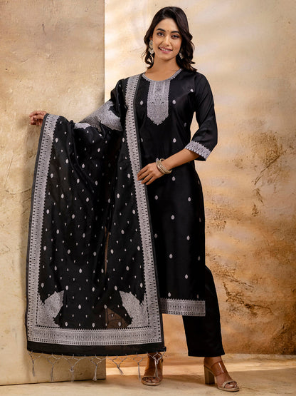 Dhiyona VV Women's Embroidered Cotton Blend Kurta Pant Sets with Dupatta