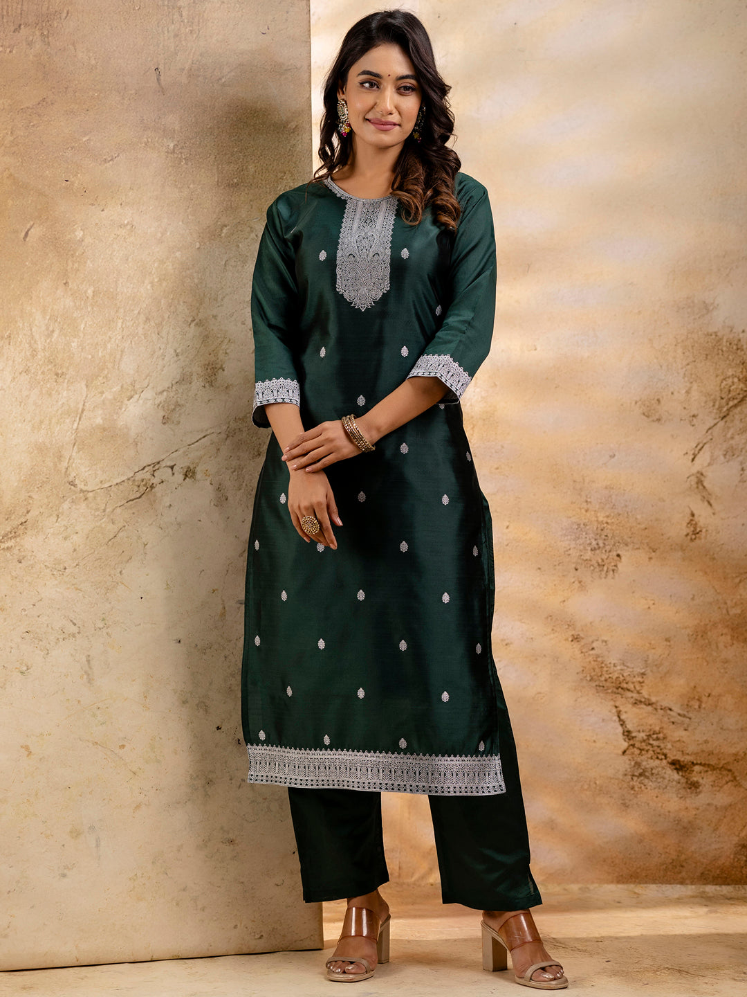 Dhiyona VV Women's Embroidered Cotton Blend Kurta Pant Sets with Dupatta