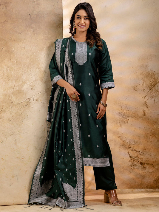 Dhiyona VV Women's Embroidered Cotton Blend Kurta Pant Sets with Dupatta