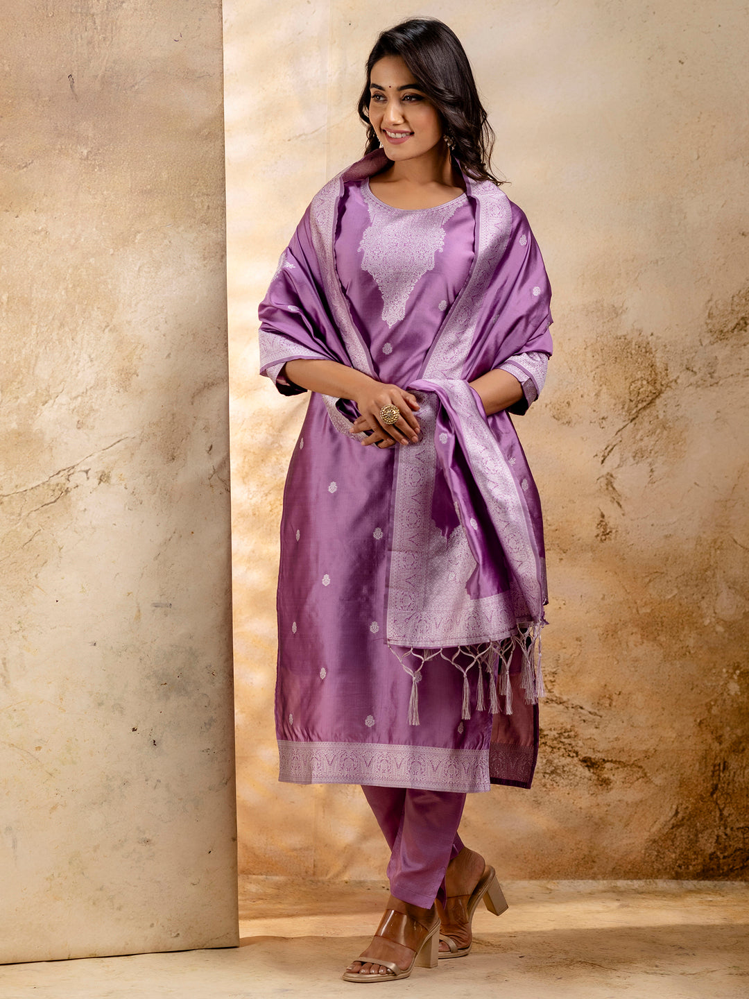 Dhiyona VV Women's Embroidered Cotton Blend Kurta Pant Sets with Dupatta