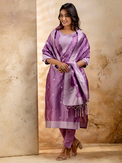 Dhiyona VV Women's Embroidered Cotton Blend Kurta Pant Sets with Dupatta