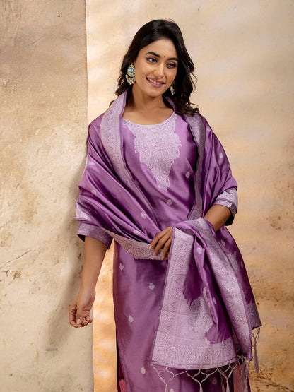 Dhiyona VV Women's Embroidered Cotton Blend Kurta Pant Sets with Dupatta