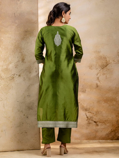 Dhiyona VV Women's Embroidered Cotton Blend Kurta Pant Sets with Dupatta