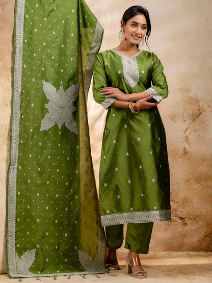 Dhiyona VV Women's Embroidered Cotton Blend Kurta Pant Sets with Dupatta