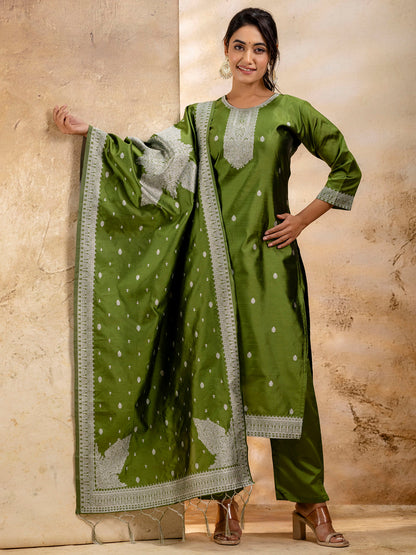 Dhiyona VV Women's Embroidered Cotton Blend Kurta Pant Sets with Dupatta
