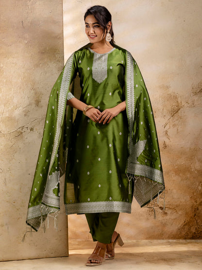 Dhiyona VV Women's Embroidered Cotton Blend Kurta Pant Sets with Dupatta