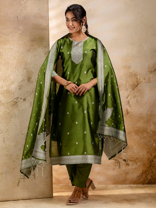 Dhiyona VV Women's Embroidered Cotton Blend Kurta Pant Sets with Dupatta