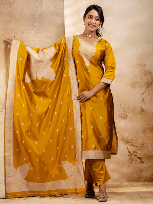 Dhiyona VV Women's Embroidered Cotton Blend Kurta Pant Sets with Dupatta