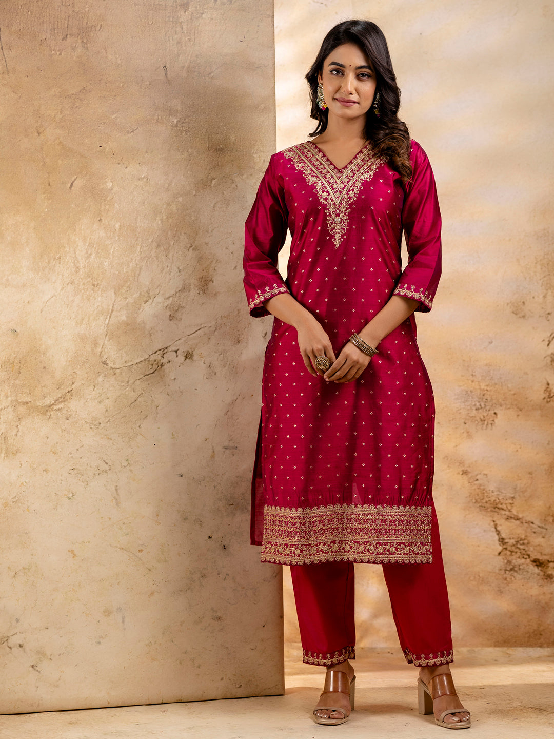 Dhiyona VV Women's Kurta and Pant Sets Chanderi Silk Blend