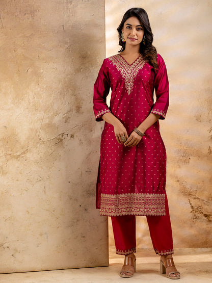 Dhiyona VV Women's Kurta and Pant Sets Chanderi Silk Blend