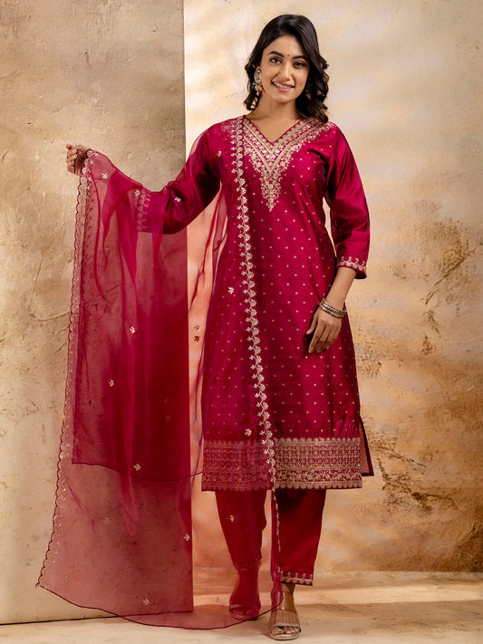 Dhiyona VV Women's Kurta and Pant Sets Chanderi Silk Blend
