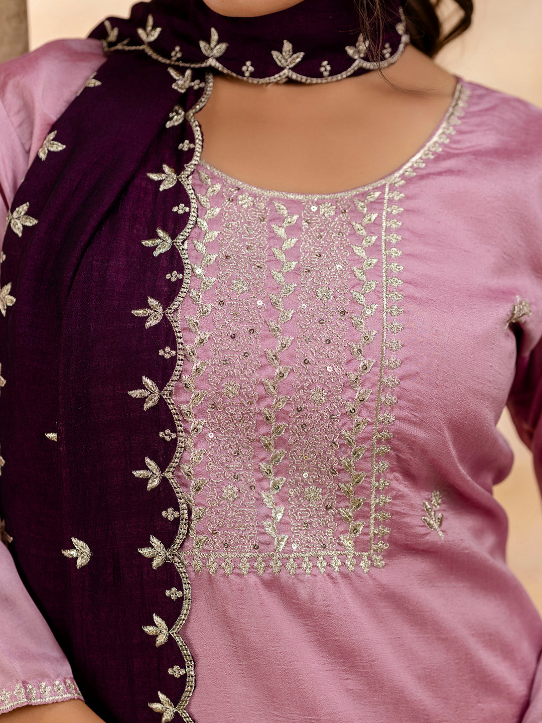 Dhiyona VV Women's Embroidered Silk Blend Kurta Pant Sets With Dupatta