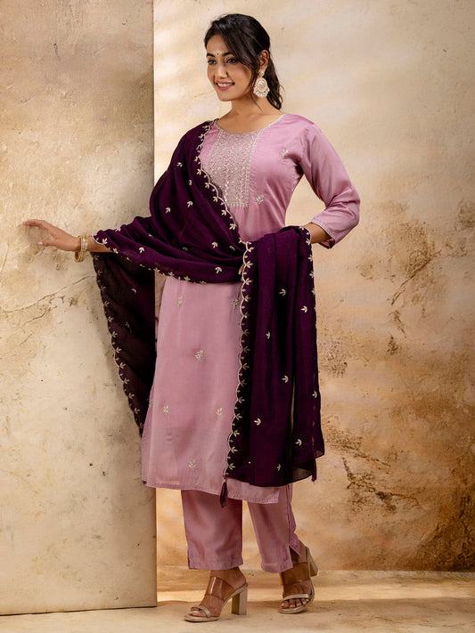 Dhiyona VV Women's Embroidered Silk Blend Kurta Pant Sets With Dupatta