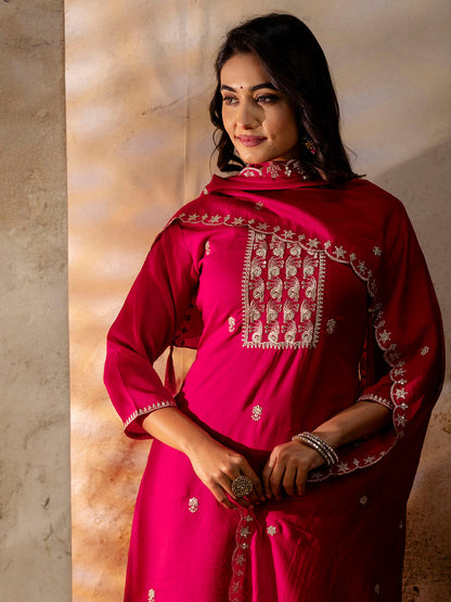 Dhiyona VV Women's Embroidered Silk Blend Kurta Pant Sets With Dupatta