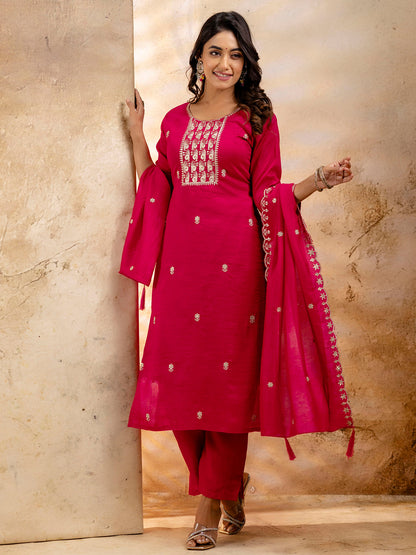Dhiyona VV Women's Embroidered Silk Blend Kurta Pant Sets With Dupatta
