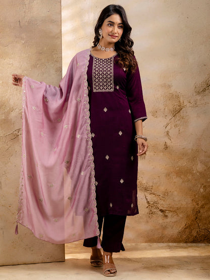 Dhiyona VV Women's Embroidered Silk Blend Kurta Pant Sets With Dupatta