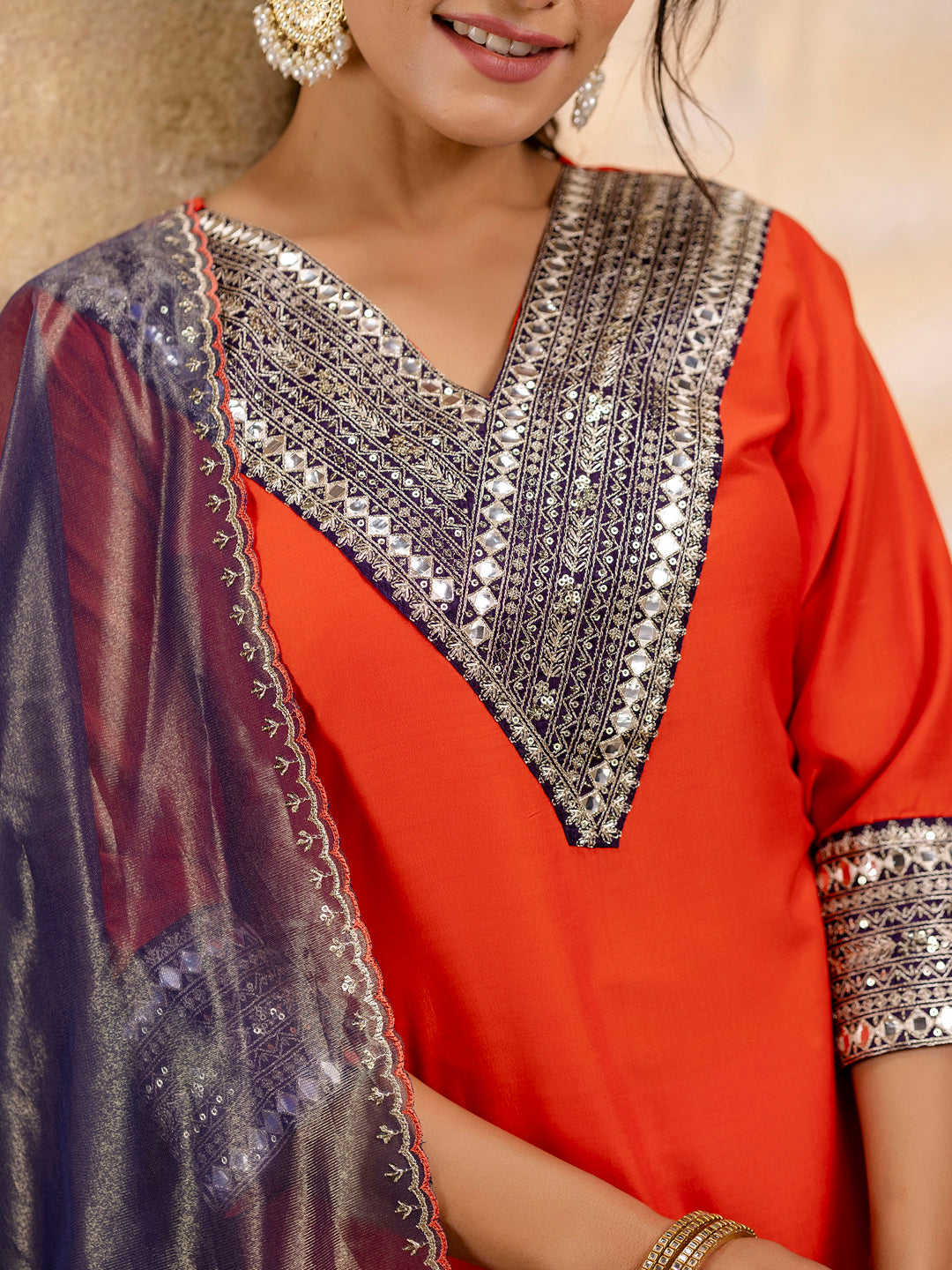 Dhiyona VV Women's Embroidered Viscose Rayon Calf Length Straight Kurta Trouser with Dupatta Set