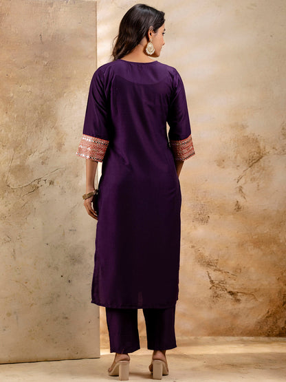 Dhiyona VV Women's Embroidered Viscose Rayon Calf Length Straight Kurta Trouser with Dupatta Set