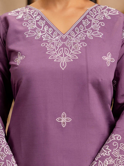 Dhiyona VV Women's Embroidered Silk Blend Calf Length Straight Kurta Trouser with Dupatta Set