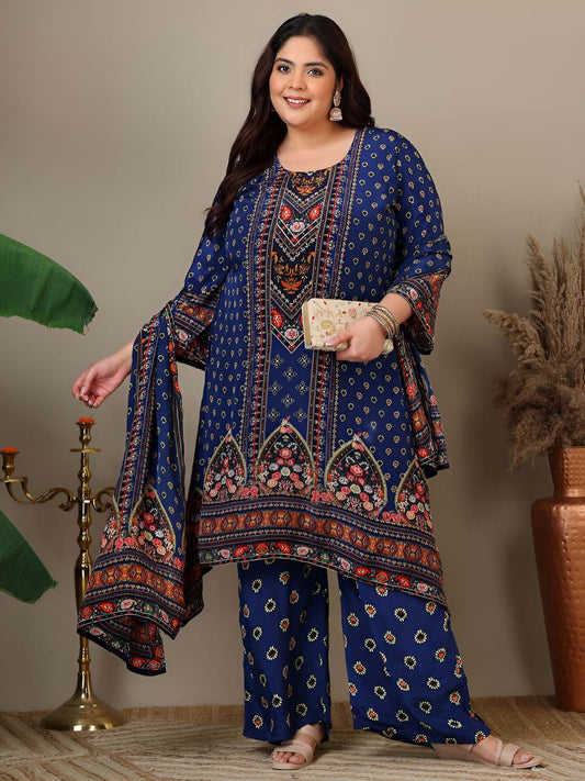 Dhiyona IN Women Plus Size Floral Printed Kurta with Palazzos & Dupatta