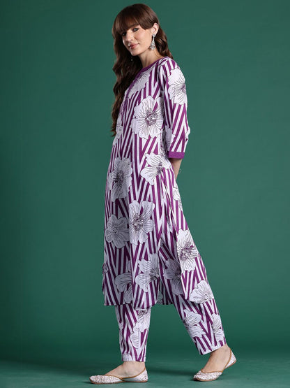 Dhiyona IE Printed Pure Cotton Round Neck Tunic with Trousers Co-Ords