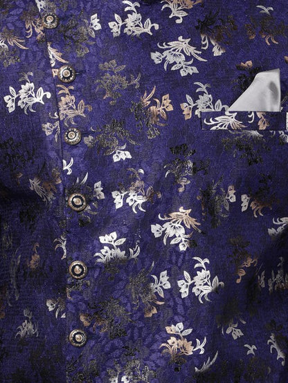 Men's Blue Polyester Lurex Blend Asymmetric Sherwani Set
