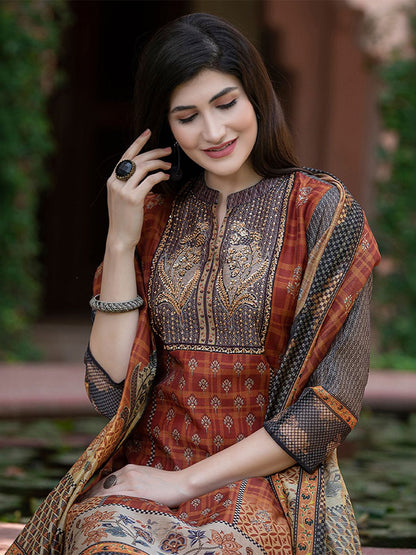 Dhiyona WP Women Ethnic Motifs Printed Regular Kurta with Trousers & Dupatta