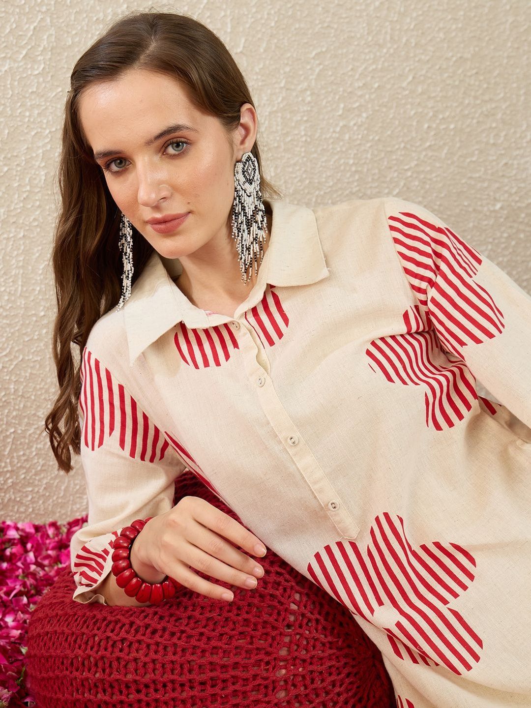 Dhiyona IE Printed Shirt Collar Pure Cotton Top & Trouser